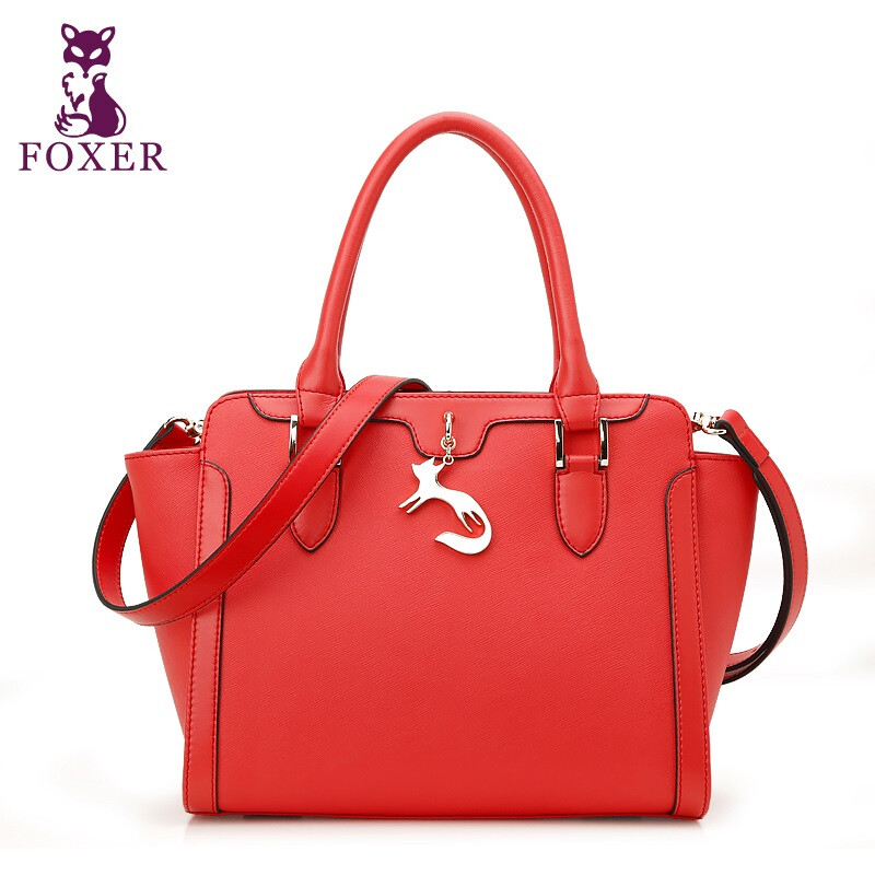 金狐貍(FOXER)女包 新款牛皮電鍍狐貍吊飾翅膀包時尚百搭斜挎手提單肩包女939026F 998026F紅色